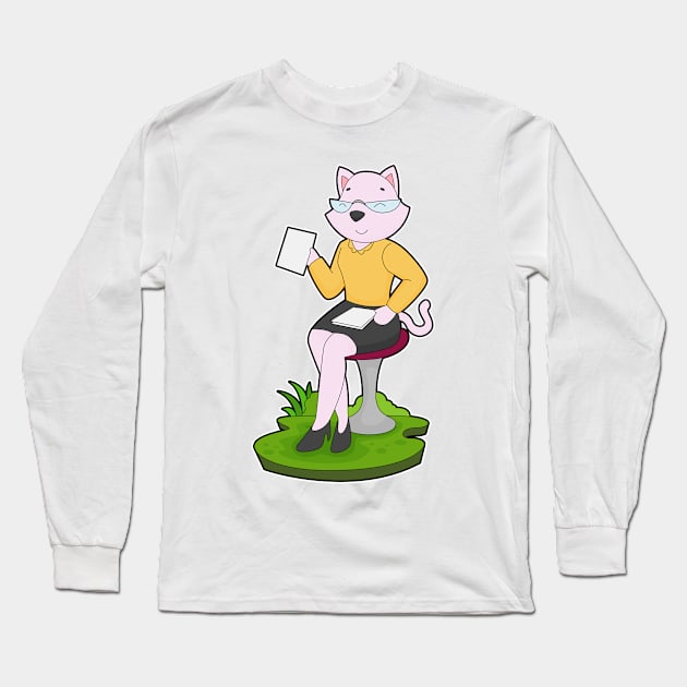 Cat Secretary Note Long Sleeve T-Shirt by Markus Schnabel